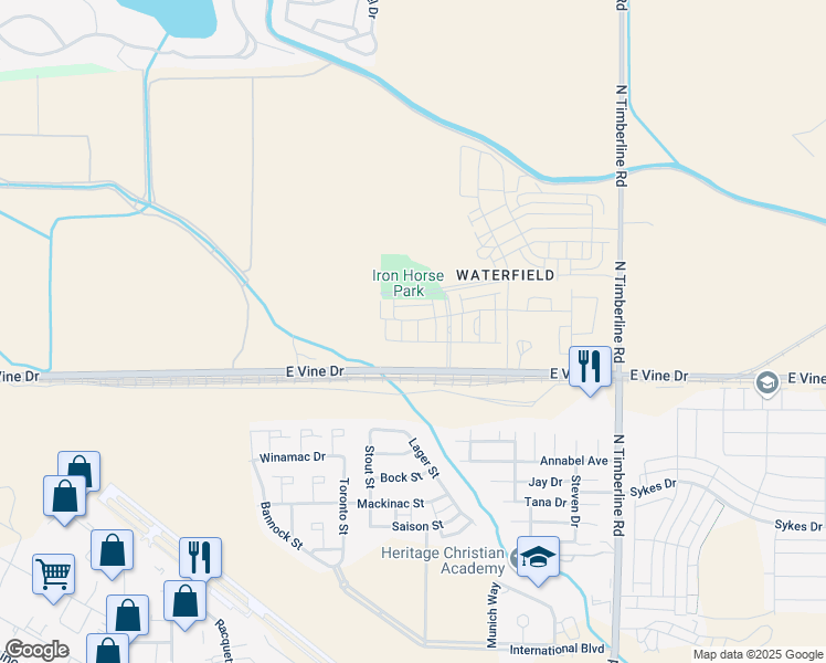 map of restaurants, bars, coffee shops, grocery stores, and more near 2114 East Vine Drive in Fort Collins