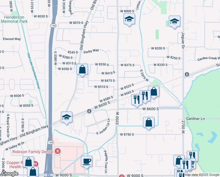 map of restaurants, bars, coffee shops, grocery stores, and more near 3267 West 8510 South in West Jordan