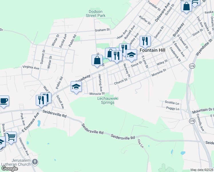 map of restaurants, bars, coffee shops, grocery stores, and more near 704 Lechauweki Avenue in Fountain Hill