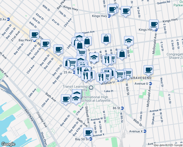 map of restaurants, bars, coffee shops, grocery stores, and more near 2028 West 12th Street in Brooklyn