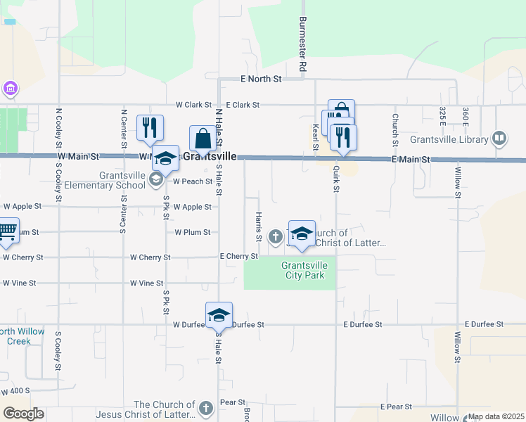 map of restaurants, bars, coffee shops, grocery stores, and more near 113 Harris Street in Grantsville