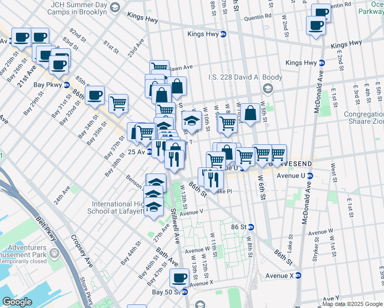 map of restaurants, bars, coffee shops, grocery stores, and more near 2031 West 12th Street in Brooklyn