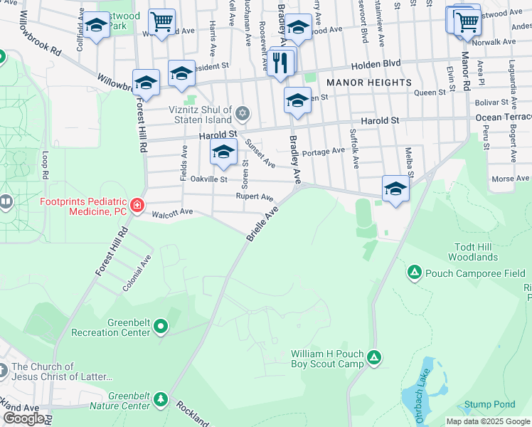 map of restaurants, bars, coffee shops, grocery stores, and more near 287 Brielle Avenue in Staten Island