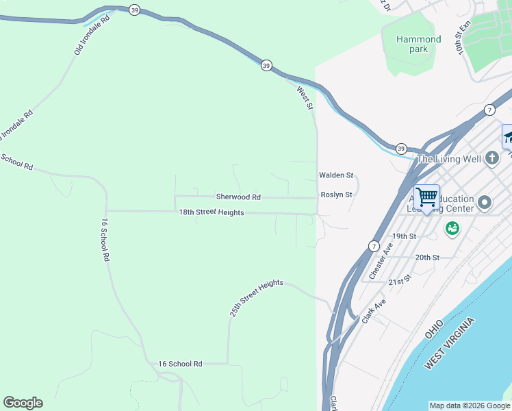 map of restaurants, bars, coffee shops, grocery stores, and more near 43424 18th Street Heights in Wellsville