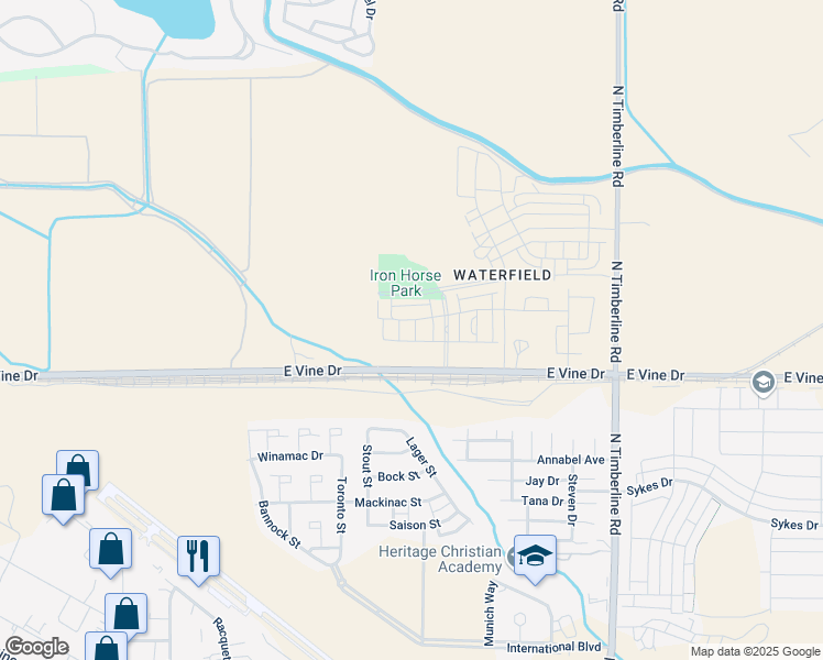 map of restaurants, bars, coffee shops, grocery stores, and more near 2114 East Vine Drive in Fort Collins