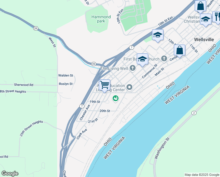 map of restaurants, bars, coffee shops, grocery stores, and more near 1782 Clark Avenue in Wellsville