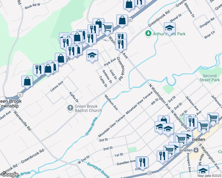 map of restaurants, bars, coffee shops, grocery stores, and more near 137 Greenbrook Road in Green Brook Township