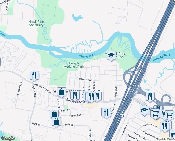 map of restaurants, bars, coffee shops, grocery stores, and more near 42 Frederick Street in Carteret