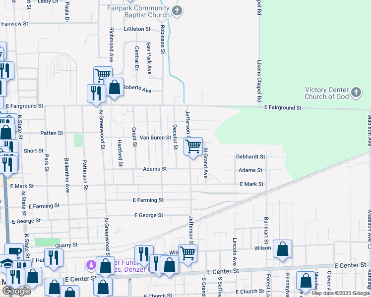 map of restaurants, bars, coffee shops, grocery stores, and more near 505 Jefferson St in Marion