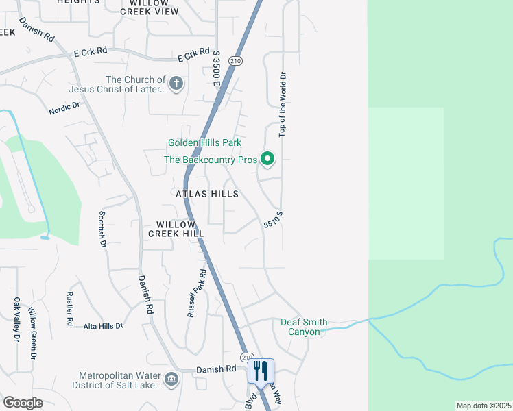 map of restaurants, bars, coffee shops, grocery stores, and more near 8461 Kings Hill Drive in Cottonwood Heights