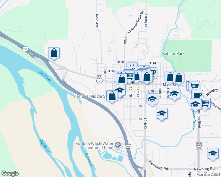 map of restaurants, bars, coffee shops, grocery stores, and more near 620 8th St in Fortuna