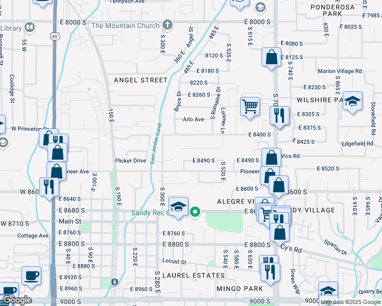 map of restaurants, bars, coffee shops, grocery stores, and more near 426 East Sandy Oaks Drive in Sandy