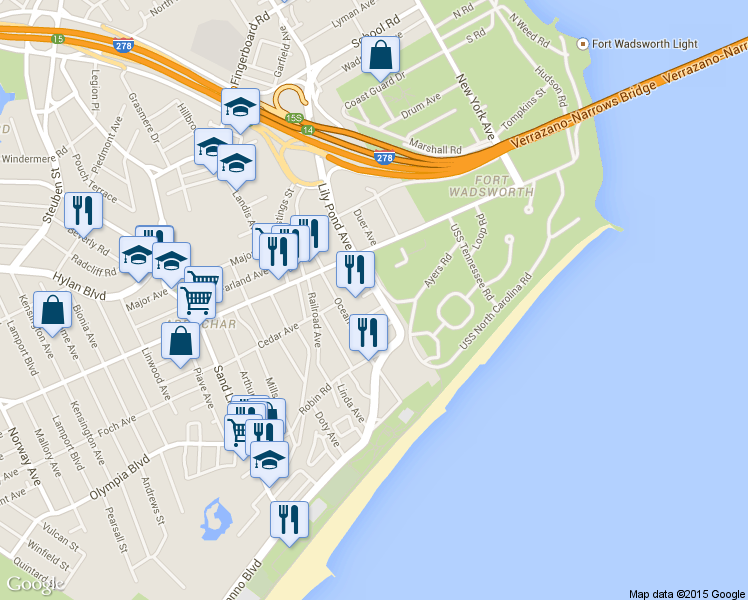 map of restaurants, bars, coffee shops, grocery stores, and more near 238 Lily Pond Avenue in Staten Island