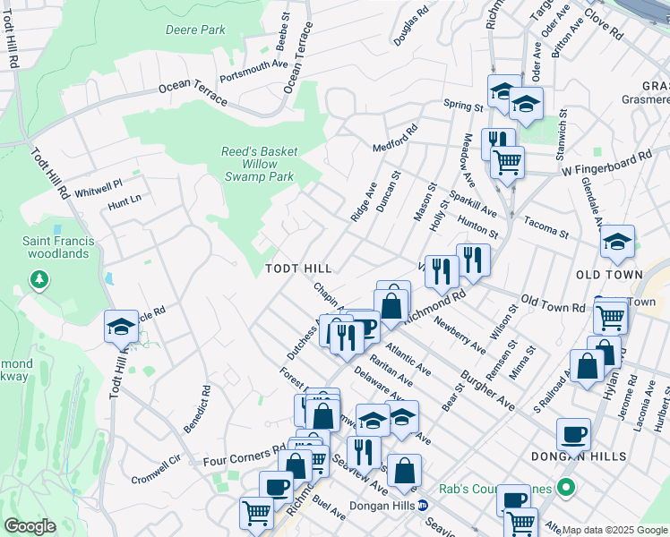 map of restaurants, bars, coffee shops, grocery stores, and more near 48 Oakdale Ave in Staten Island
