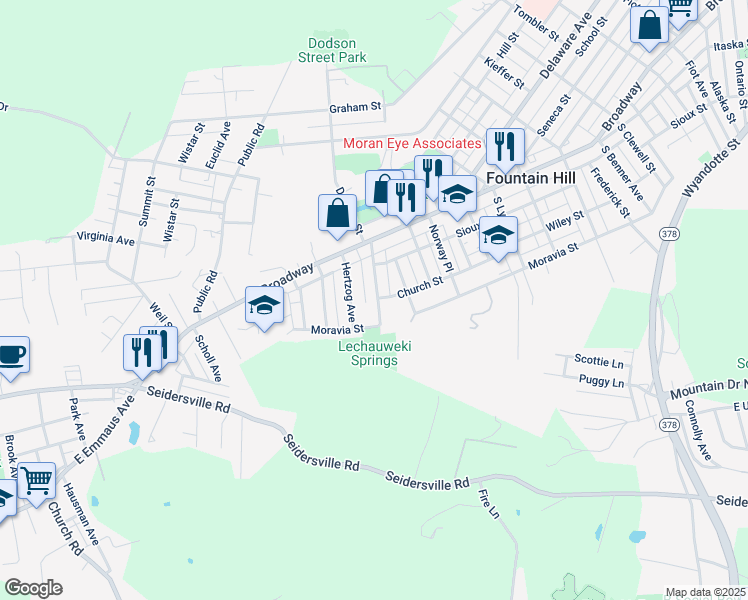 map of restaurants, bars, coffee shops, grocery stores, and more near 704 Lechauweki Avenue in Fountain Hill