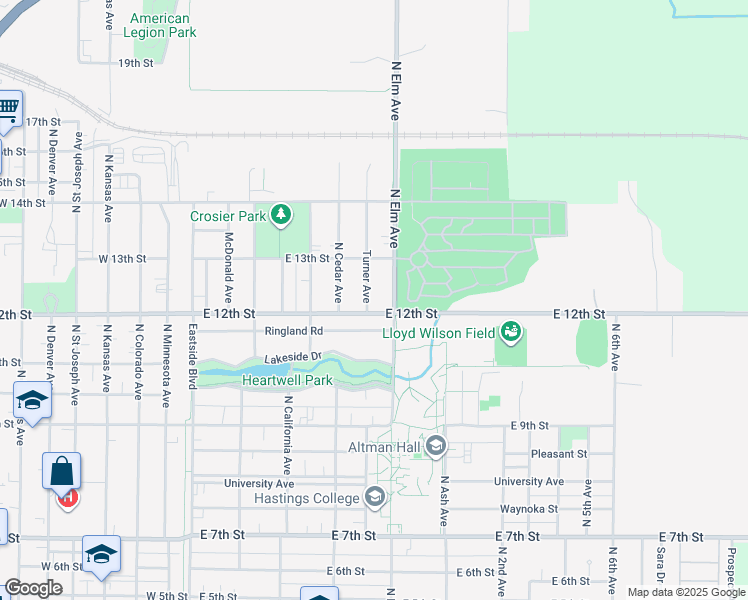 map of restaurants, bars, coffee shops, grocery stores, and more near 1210 Turner Avenue in Hastings