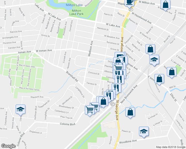map of restaurants, bars, coffee shops, grocery stores, and more near 352 Concord St in Rahway