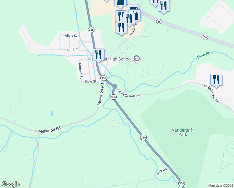 map of restaurants, bars, coffee shops, grocery stores, and more near 10 Ashland Way in Vandergrift