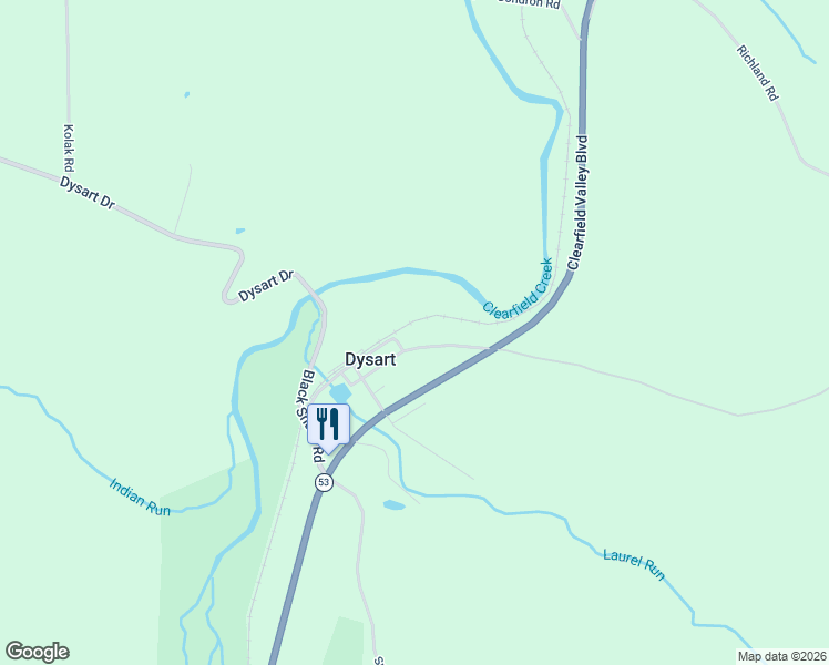 map of restaurants, bars, coffee shops, grocery stores, and more near 120 Coal Bank Road in Dysart