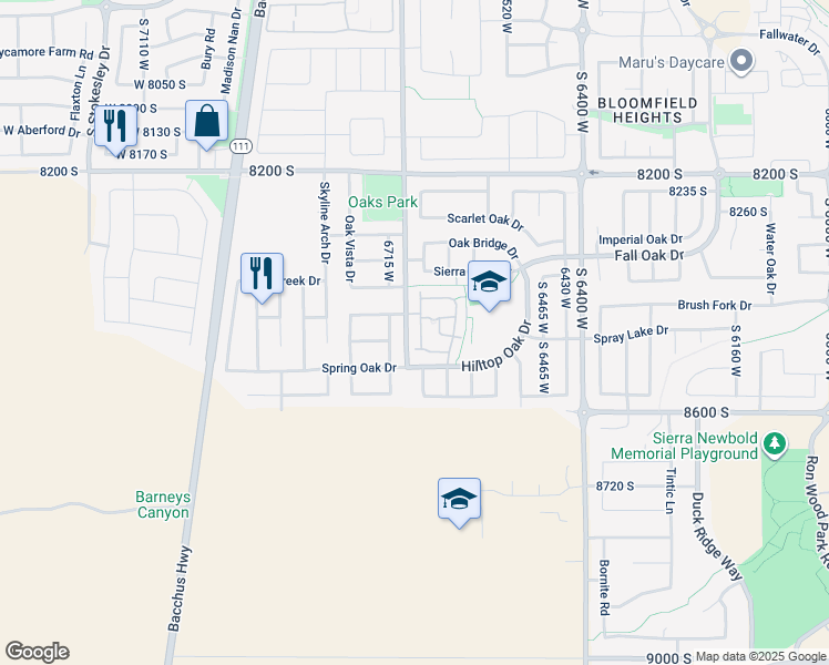 map of restaurants, bars, coffee shops, grocery stores, and more near 8468 Ivy Springs Lane in West Jordan