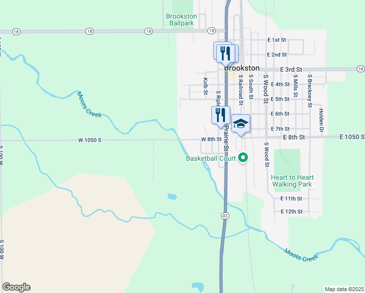 map of restaurants, bars, coffee shops, grocery stores, and more near 413 West 8th Street in Brookston