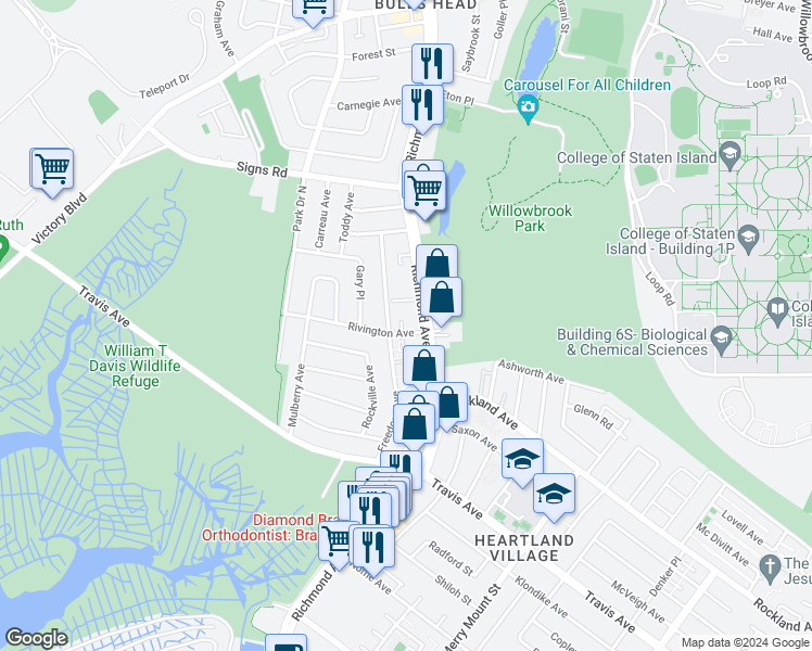map of restaurants, bars, coffee shops, grocery stores, and more near 21 Jennifer Court in Staten Island