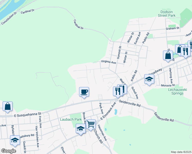 map of restaurants, bars, coffee shops, grocery stores, and more near 825 Kern Street in Bethlehem