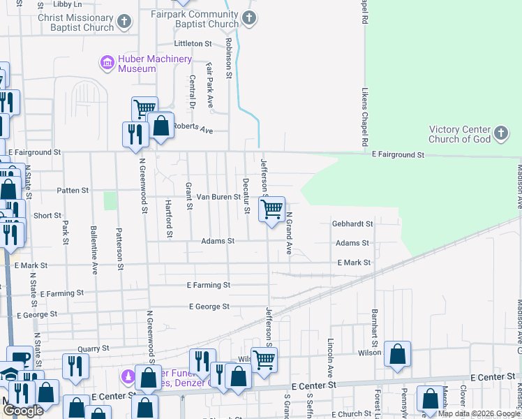 map of restaurants, bars, coffee shops, grocery stores, and more near 505 Jefferson Street in Marion