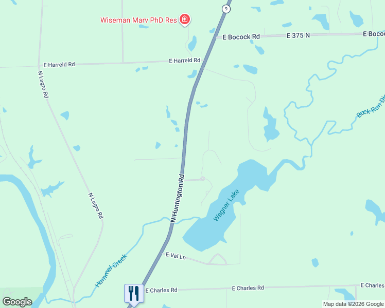 map of restaurants, bars, coffee shops, grocery stores, and more near 3312 North Huntington Road in Marion