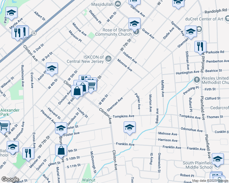 map of restaurants, bars, coffee shops, grocery stores, and more near 1125 West 8th Street in South Plainfield