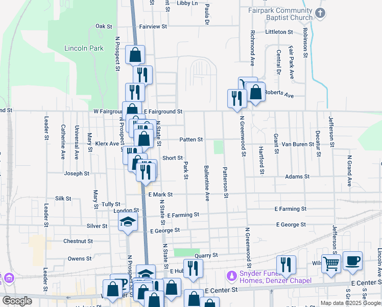 map of restaurants, bars, coffee shops, grocery stores, and more near 520 Park Street in Marion