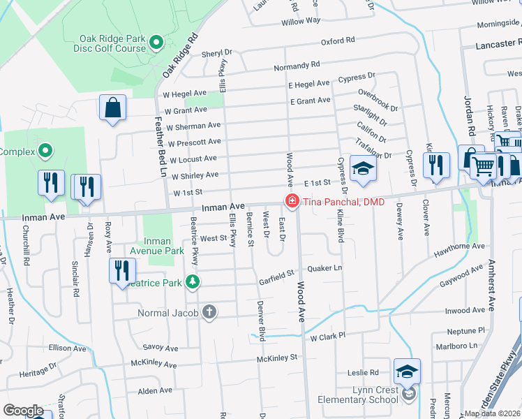 map of restaurants, bars, coffee shops, grocery stores, and more near 3 West Drive in Edison