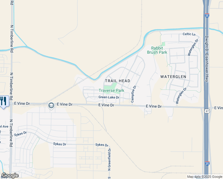 map of restaurants, bars, coffee shops, grocery stores, and more near 775 Greenfields Drive in Fort Collins