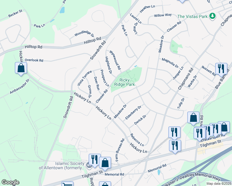 map of restaurants, bars, coffee shops, grocery stores, and more near 5921 Ricky Ridge Trail in Lehigh County