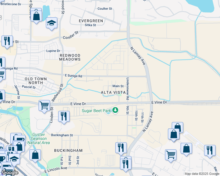 map of restaurants, bars, coffee shops, grocery stores, and more near 744 Martinez Street in Fort Collins