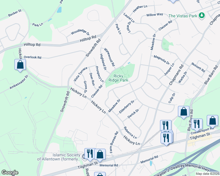 map of restaurants, bars, coffee shops, grocery stores, and more near 5921 Ricky Ridge Trail in Lehigh County
