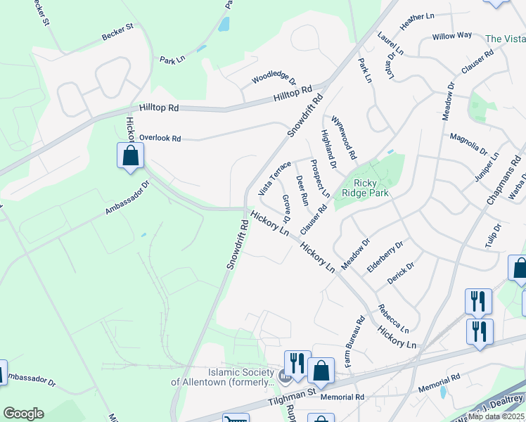 map of restaurants, bars, coffee shops, grocery stores, and more near 6219 Vista Terrace in Lehigh County
