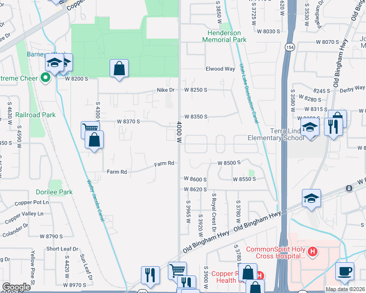 map of restaurants, bars, coffee shops, grocery stores, and more near 123 West 8400 South in West Jordan