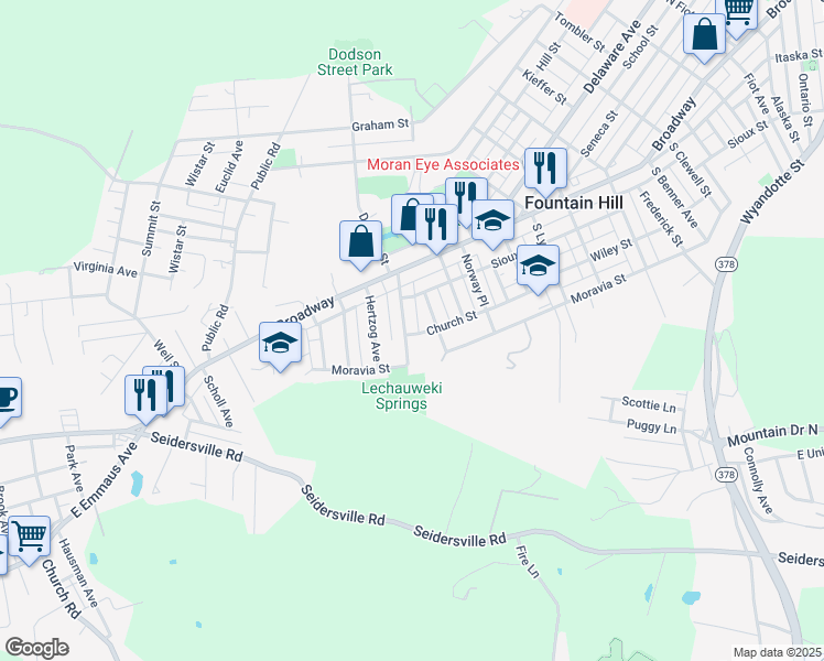 map of restaurants, bars, coffee shops, grocery stores, and more near 704 Lechauweki Avenue in Fountain Hill