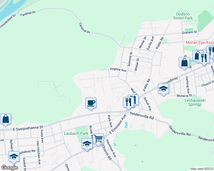 map of restaurants, bars, coffee shops, grocery stores, and more near 825 Kern Street in Bethlehem