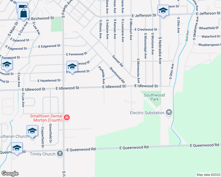 map of restaurants, bars, coffee shops, grocery stores, and more near 516 East Idlewood Street in Morton