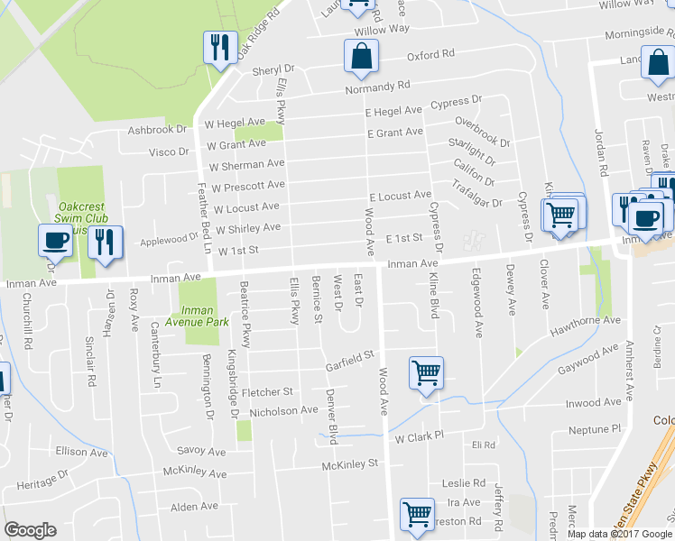 map of restaurants, bars, coffee shops, grocery stores, and more near 3 West Drive in Edison