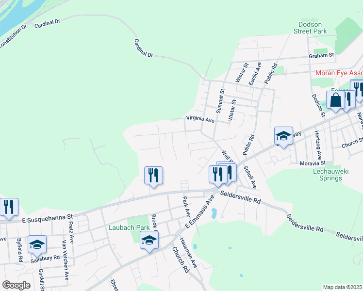 map of restaurants, bars, coffee shops, grocery stores, and more near 825 Kern Street in Bethlehem