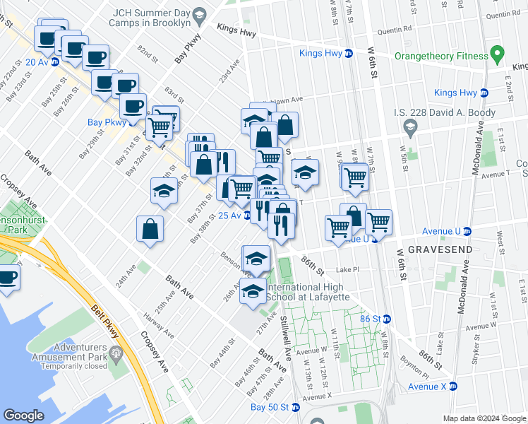map of restaurants, bars, coffee shops, grocery stores, and more near 2006 Stillwell Avenue in Brooklyn