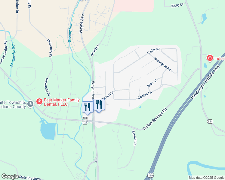 map of restaurants, bars, coffee shops, grocery stores, and more near 694 Stutzman Road in Indiana
