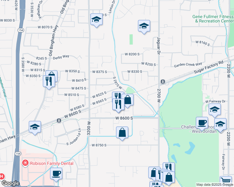 map of restaurants, bars, coffee shops, grocery stores, and more near 3000 West 8565 South in West Jordan