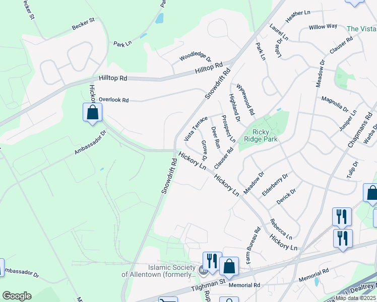 map of restaurants, bars, coffee shops, grocery stores, and more near 6219 Vista Terrace in Lehigh County