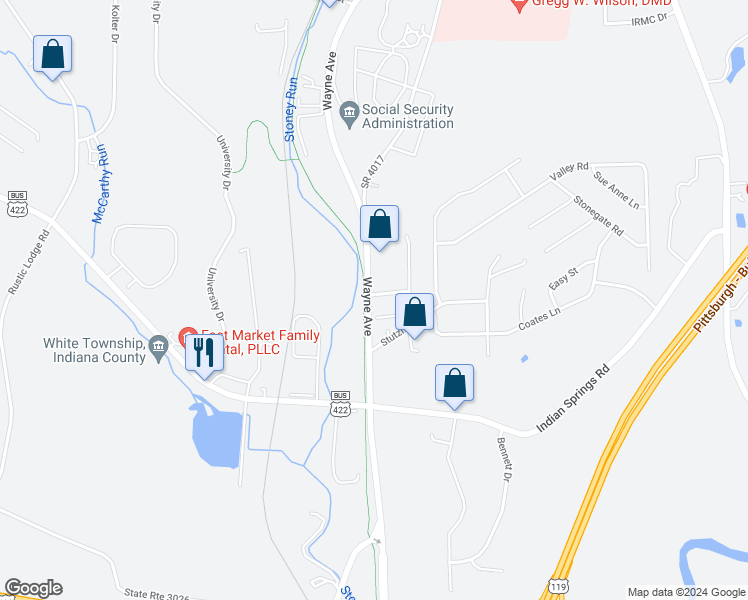 map of restaurants, bars, coffee shops, grocery stores, and more near 696 Plum Street in Indiana