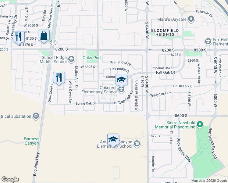 map of restaurants, bars, coffee shops, grocery stores, and more near 8455 Ivy Gable Drive in West Jordan