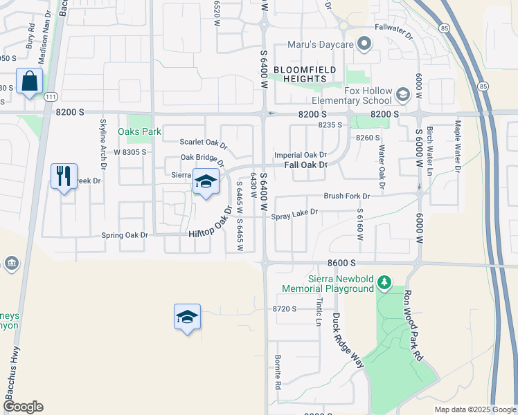 map of restaurants, bars, coffee shops, grocery stores, and more near 8457 South 6430 West in West Jordan